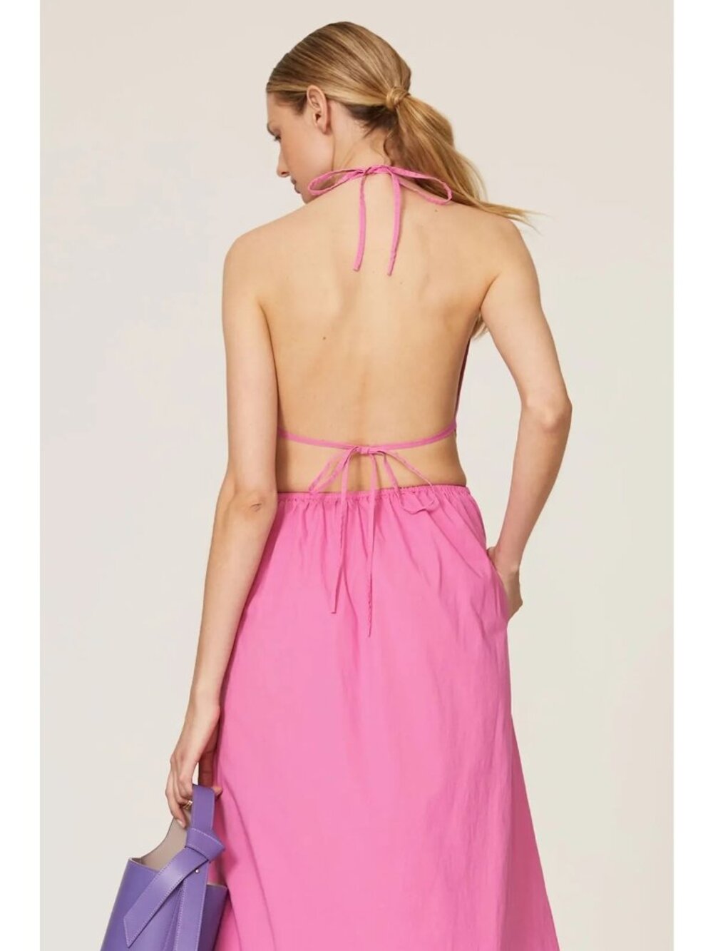 STAUD Apfel Pink Halter Cutout Sleeveless Maxi Dress Women's Size Large L - Picture 3 of 12